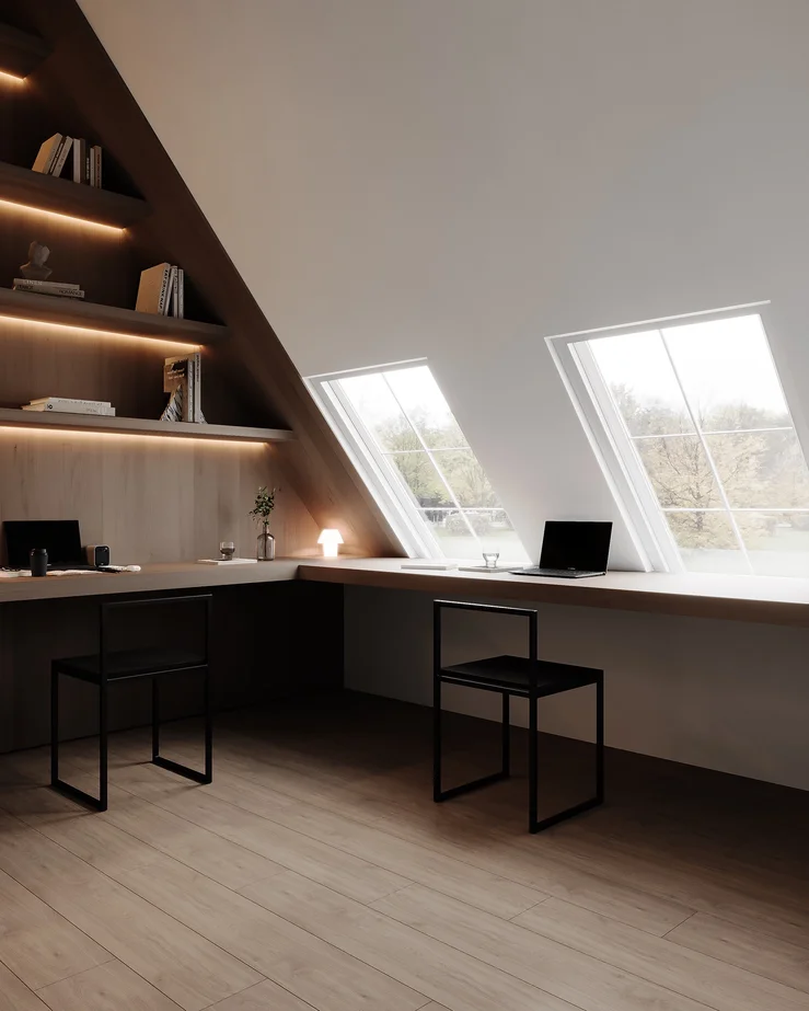 Minimalist Attic Home Office Renovation